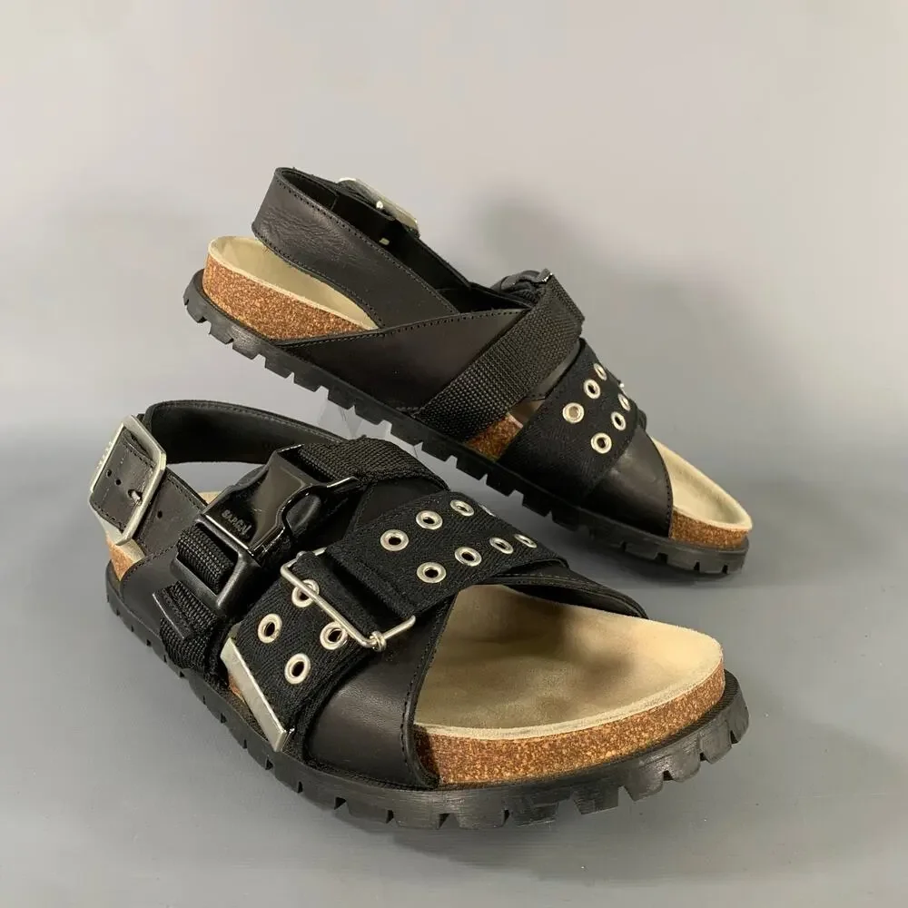 A.P.C. Size 8 Black Silver Gladiator Sandals